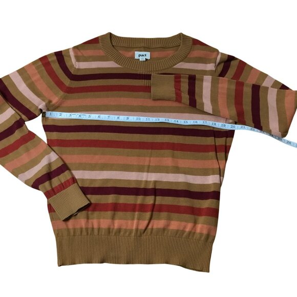 PACT Organic Cotton Striped Sweater M Autumn Cozy 70s Throwback Earth Tone Crew - Picture 6 of 9